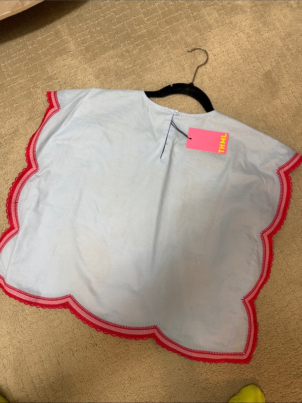 Thml Embroidered Light Blue Top with Red Floral Appliqué . Brand new , never wor - Picture 5 of 5